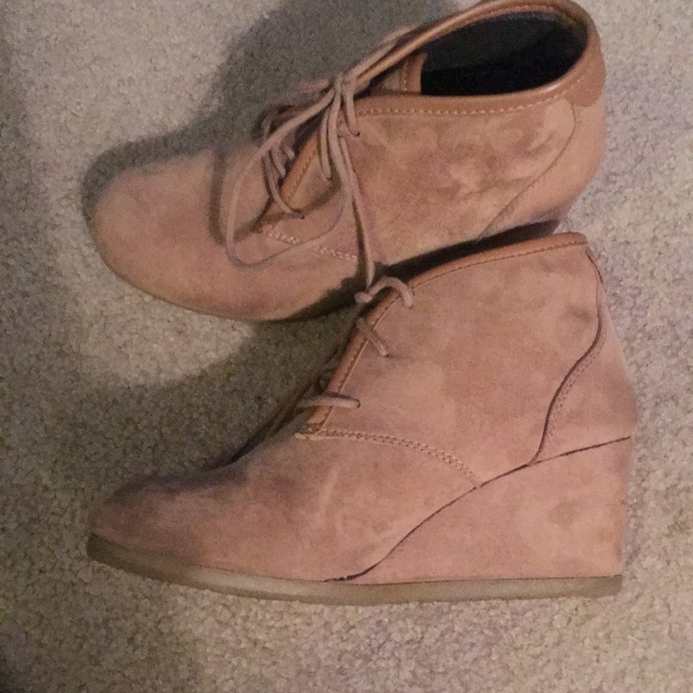 Tan suede wedge booties